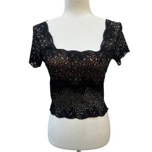 Vintage Caché Lace Square Neck Top Women's Size Medium Black